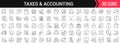 Taxes and accounting linear icons in black. Big UI icons collection in a flat design. Thin outline signs pack. Big set of icons
