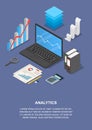 Taxes analytics banner vertical, isometric style