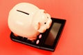 Taxes and fees concept. Tax savings. Piggy bank money savings. Investing gain profit. Calculate taxes. Piggy bank pig Royalty Free Stock Photo