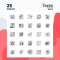 25 Taxes Icon Set. 100% Editable EPS 10 Files. Business Logo Concept Ideas Line icon design Royalty Free Stock Photo