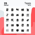 25 Taxes Icon Set. 100% Editable EPS 10 Files. Business Logo Concept Ideas Solid Glyph icon design Royalty Free Stock Photo