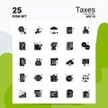 25 Taxes Icon Set. 100% Editable EPS 10 Files. Business Logo Concept Ideas Solid Glyph icon design Royalty Free Stock Photo