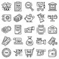 Taxes icon set, outline style