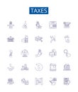 Taxes line icons signs set. Design collection of Levy, Duty, Tariff, Excise, Deduction, Withholding, Collection, Revenue