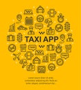 Taxi App Banner Round Design Template Thin Line Icon Concept. Vector