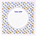 Taxi app concept with thin line icons: payment method, promocode, app settings, info, support service, phone number, route,