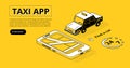 Taxi app halftone isometric vector illustration