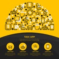 Taxi app web page template in half circle with thin line icons: payment method, promocode, app settings, info, support service, Royalty Free Stock Photo