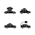 Taxi booking black glyph icons set on white space