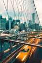 Taxi cab crossing the Brooklyn Bridge Royalty Free Stock Photo