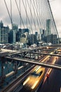 Taxi cab crossing the Brooklyn Bridge Royalty Free Stock Photo