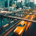 Taxi cab crossing the Brooklyn Bridge Royalty Free Stock Photo