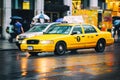 Taxi cab in New York City in the rain