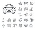 Taxi cab transport line icon. Car vehicle sign. Plane, supply chain and place location. Vector