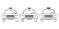 Taxi Cab Vintage Front View Outline Set. Three taxi cab car automobile black and white illustration. EPS Vector Royalty Free Stock Photo