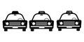 Taxi Cab Vintage Old Front View Set. Three taxi cab car automobile black and white illustration. EPS Vector Royalty Free Stock Photo