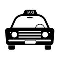 Taxi Cab Vintage Old Front View. Taxicab car automobile black and white illustration. EPS Vector Royalty Free Stock Photo