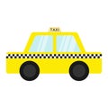 Taxi car cab icon. Cartoon transportation collection. Yellow taxicab. Checker line, light sign. New York symbol. Isolated. White b