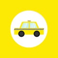 Taxi car cab round icon. Cartoon transportation collection. Taxicab. Checker line, light sign. New York symbol. . Yellow b