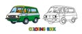 Funny small taxi car with eyes. Coloring book Royalty Free Stock Photo