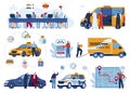 Taxi car delivery app vector illustration set, cartoon flat delivering mobile transport service application isolated on Royalty Free Stock Photo