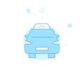 Taxi Car Flat Vector Illustration, Icon. Light Blue Monochrome Design. Editable Stroke Royalty Free Stock Photo