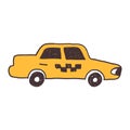 Taxi car hand drawn vector illustration. Funny cartoon style car. Royalty Free Stock Photo