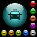 Taxi car icons in color illuminated glass buttons