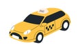 Taxi car. Passenger auto transport. Yellow cab, automobile, city ride service. Classic taxicab with sign on roof. Urban