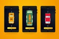 Taxi, car rent and carsharing service. Web mobile app for auto rental. Auto booking vector concept with phone. Royalty Free Stock Photo