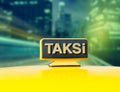 Taxi car on the street at night, Yellow sign of istanbul taxi Royalty Free Stock Photo