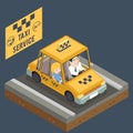 Taxi Car Trip Yellow Cab Transportation City Urban Automobile Road Isometric 3d Flat Design Concept Icon Vector Royalty Free Stock Photo
