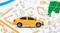 Taxi car vector app. City map gps location top vew