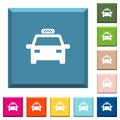 Taxi car white icons on edged square buttons