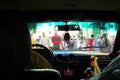 Taxi Driver Crossing Busy Street - Morocco, Inside Car View Royalty Free Stock Photo