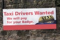 Taxi Drivers Wanted Job Employment Opportunities Sign On Wall Uber