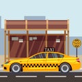 Taxi flat poster - taxi car on taxi stop