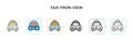 Taxi fron view vector icon in 6 different modern styles. Black, two colored taxi fron view icons designed in filled, outline, line Royalty Free Stock Photo