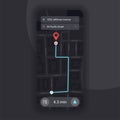 Taxi GPS Locator. City Map Navigation. Mobile App User Interface concept design. Dark theme. UI Template. Vector