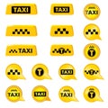 Taxi header signs. Taxi icon set. Call taxi pointer and logos collection. Royalty Free Stock Photo