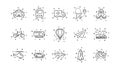 Transport line icons. Taxi, Helicopter and Train. Linear icon set. Vector