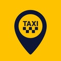 Taxi icon. Map pin shape icon on yellow background. Taxi point glyph icon. Flat vector illustration.