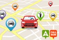 Car Hailing Apps concept on a map on white background
