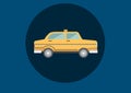 Taxi illustration icon in circle against blue background