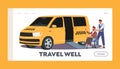 Taxi Landing Page Template. Driver Help Disabled Person on Wheelchair to enter Transport. Cab Driver Assisting Invalid Royalty Free Stock Photo