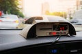 Taxi meter display and dashboard in taxi car, Thai alphabet and English on screen Royalty Free Stock Photo