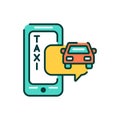 Taxi mobile application in smartphone color line icon. Pictogram for web page, mobile app, promo. UI UX GUI design element. Royalty Free Stock Photo
