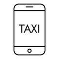 Taxi mobile call thin line icon. Taxi on smartphone screen vector illustration isolated on white. Mobile phone with taxi