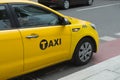 taxi moves on the city street Royalty Free Stock Photo