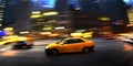 Taxi at Night in Busy City Street Dark Fast Driving Transportation Royalty Free Stock Photo